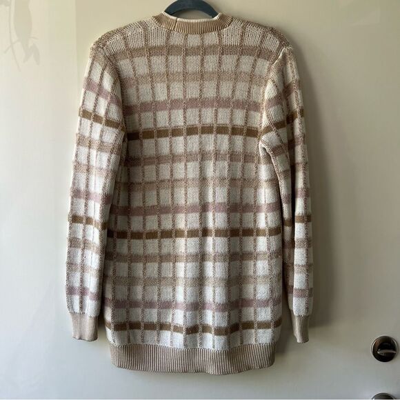 Ann Taylor Plaid Boyfriend Button Front Cardigan in Cream - Picture 5 of 7